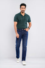 Dark Cobalt Blue Dobby Slim Fit Jeans