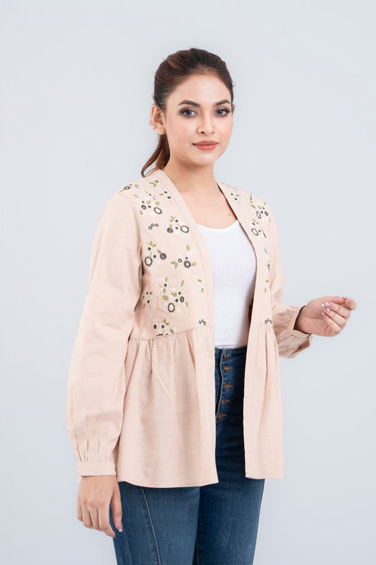 Waist-Length Floral Bolero Top with Three-Quarter Sleeves